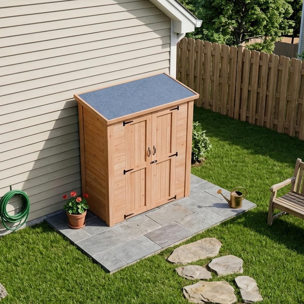 CedarCraft | Heavy Duty | 5 ft. x 2.5 ft. | Solid Cedar Wood | Lean To Storage Shed | with Double Doors and Modern Pent Roof | Protective finish | 12.5 sq. Ft.