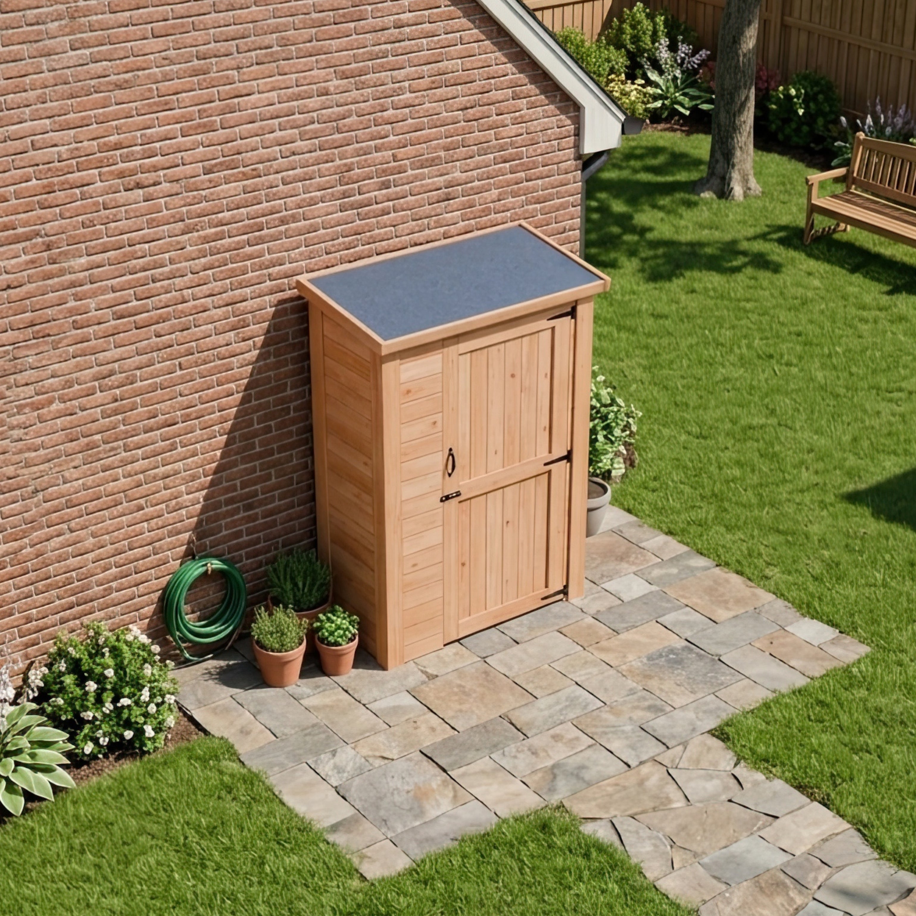 CedarCraft | Heavy Duty | 4 ft. x 2 ft. | Solid Cedar Wood | Lean To Storage Shed | with Single Door and Modern Pent Roof | Protective Finish | 8 sq. ft.