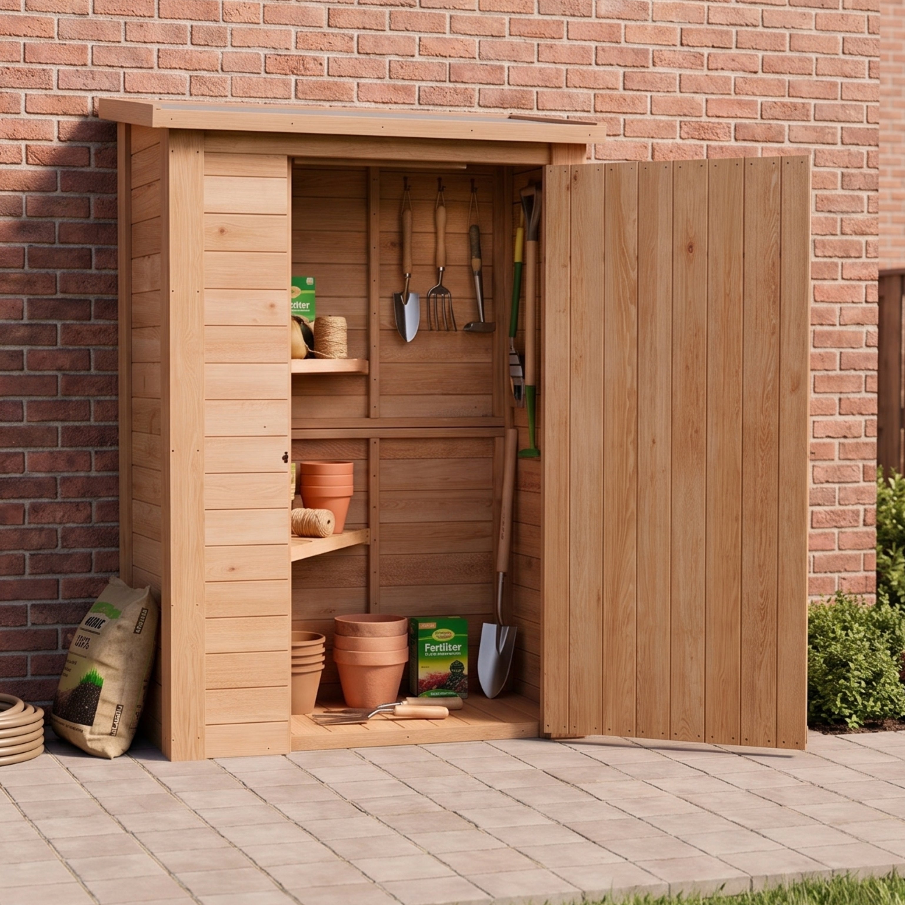 CedarCraft | Heavy Duty | 4 ft. x 2 ft. | Solid Cedar Wood | Lean To Storage Shed | with Single Door and Modern Pent Roof | Protective Finish | 8 sq. ft.