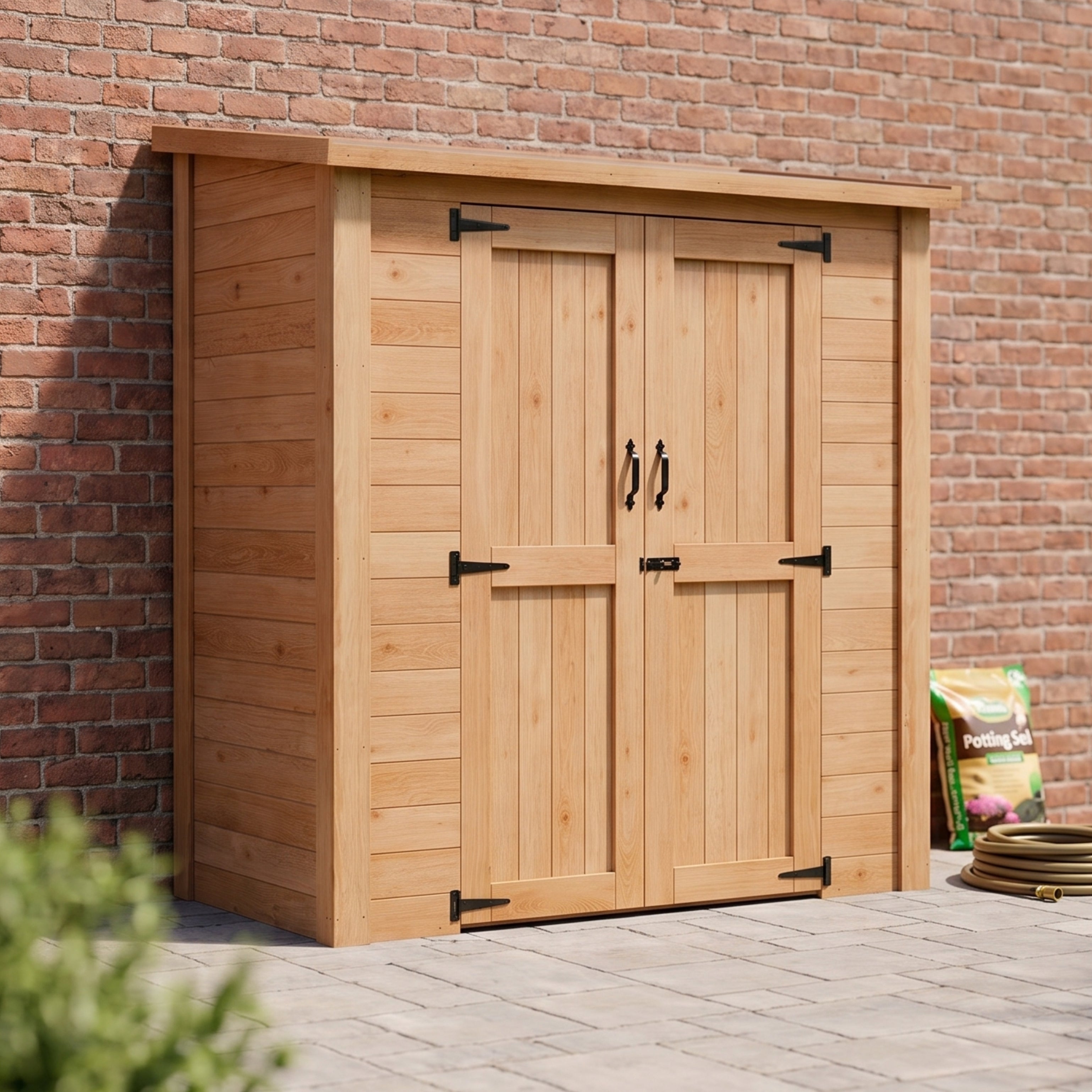 CedarCraft | Heavy Duty | 6 ft. x 3 ft. | Solid Cedar Wood | Lean To Storage Shed | with Double Doors and Modern Pent Roof | Protective Finish | 18 sq. ft.