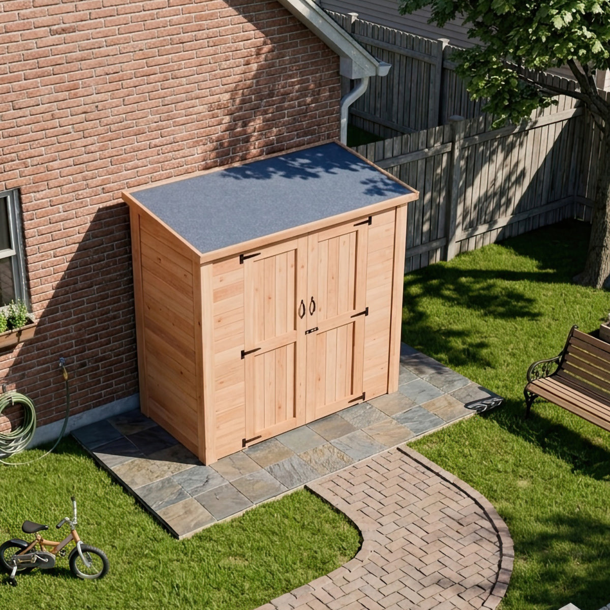 CedarCraft | Heavy Duty | 6 ft. x 3 ft. | Solid Cedar Wood | Lean To Storage Shed | with Double Doors and Modern Pent Roof | Protective Finish | 18 sq. ft.