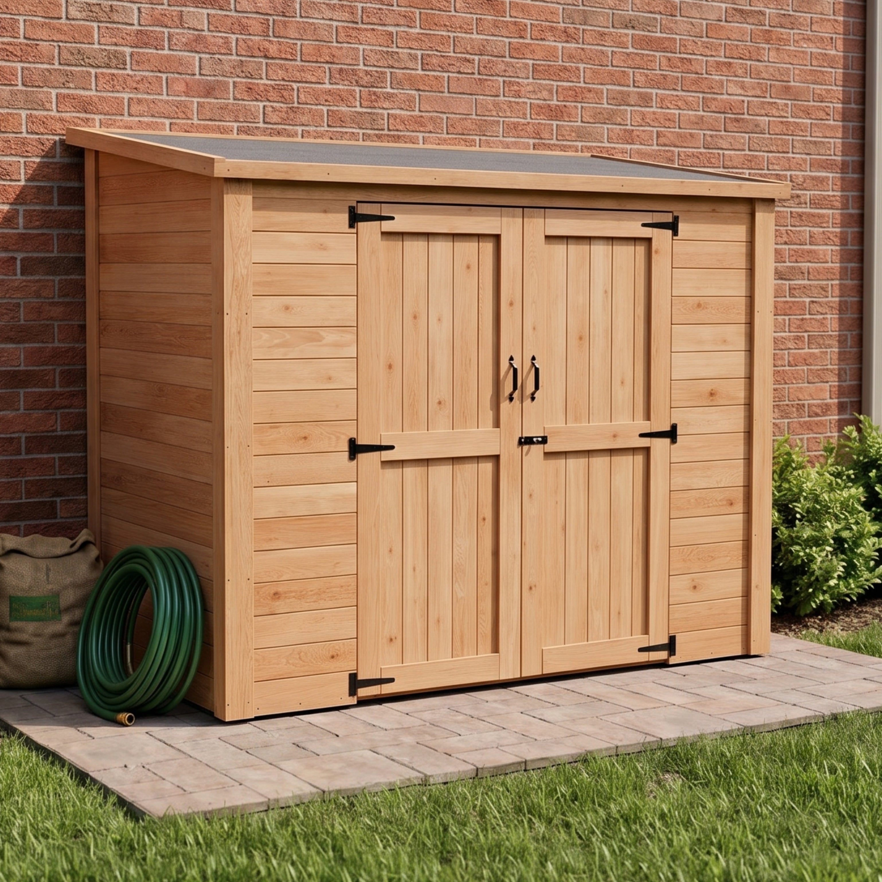 CedarCraft | Heavy Duty | 7.5 ft. x 4 ft. | Solid Cedar Wood | Lean To Storage Shed | with Double Doors and Modern Pent Roof | Protective Finish | 30 sq. ft.