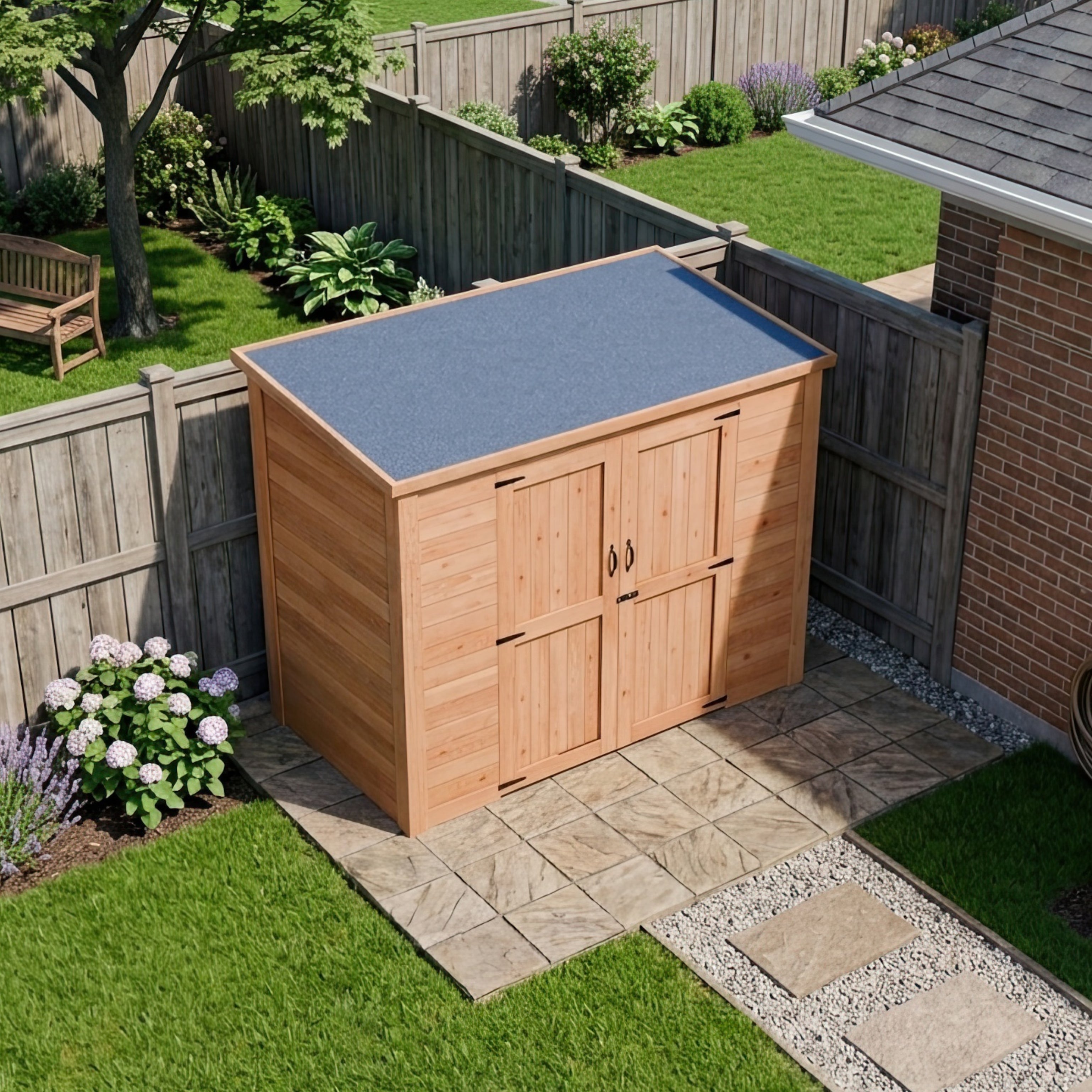 CedarCraft | Heavy Duty | 7.5 ft. x 4 ft. | Solid Cedar Wood | Lean To Storage Shed | with Double Doors and Modern Pent Roof | Protective Finish | 30 sq. ft.
