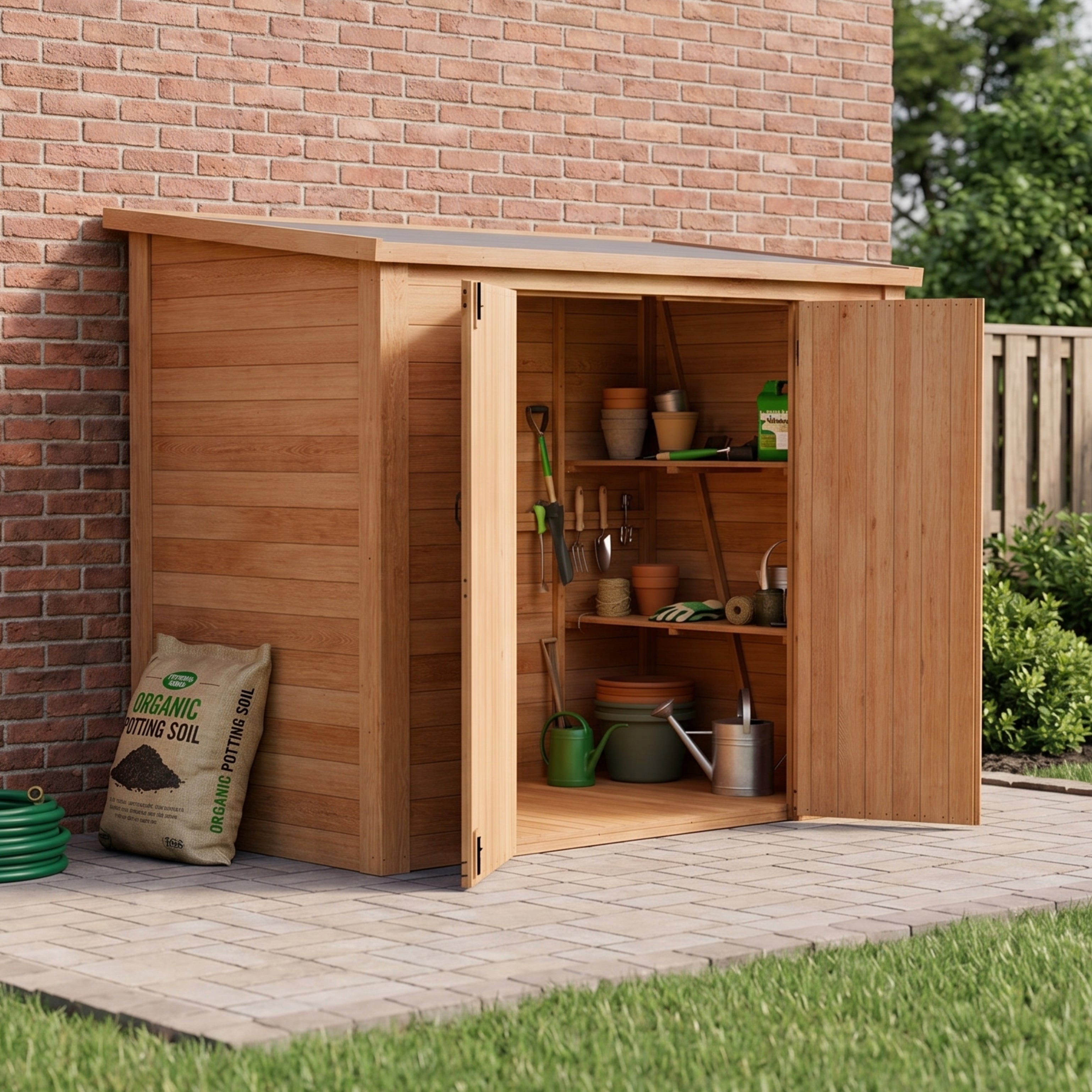 CedarCraft | Heavy Duty | 7.5 ft. x 4 ft. | Solid Cedar Wood | Lean To Storage Shed | with Double Doors and Modern Pent Roof | Protective Finish | 30 sq. ft.