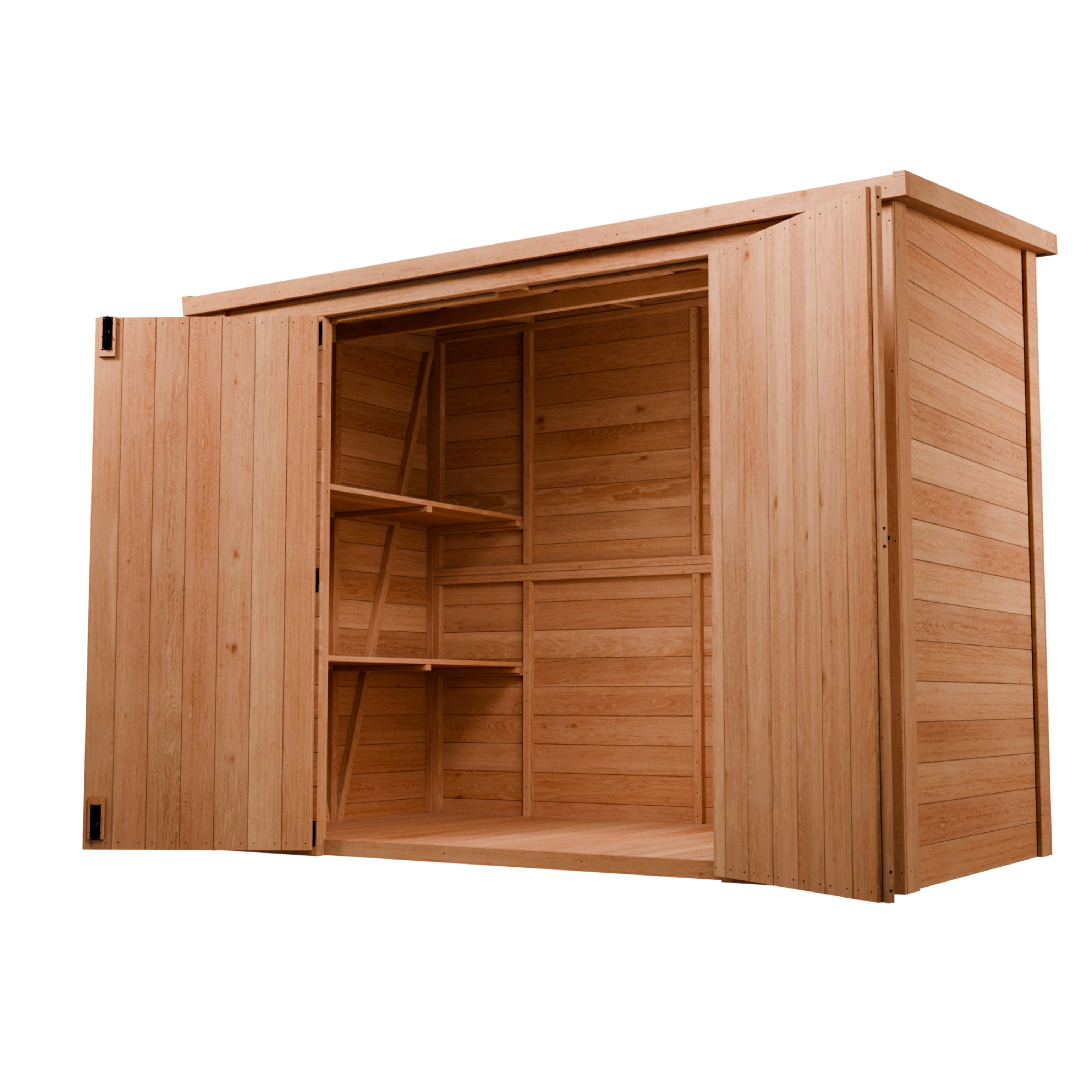 CedarCraft | Heavy Duty | 7.5 ft. x 4 ft. | Solid Cedar Wood | Lean To Storage Shed | with Double Doors and Modern Pent Roof | Protective Finish | 30 sq. ft.