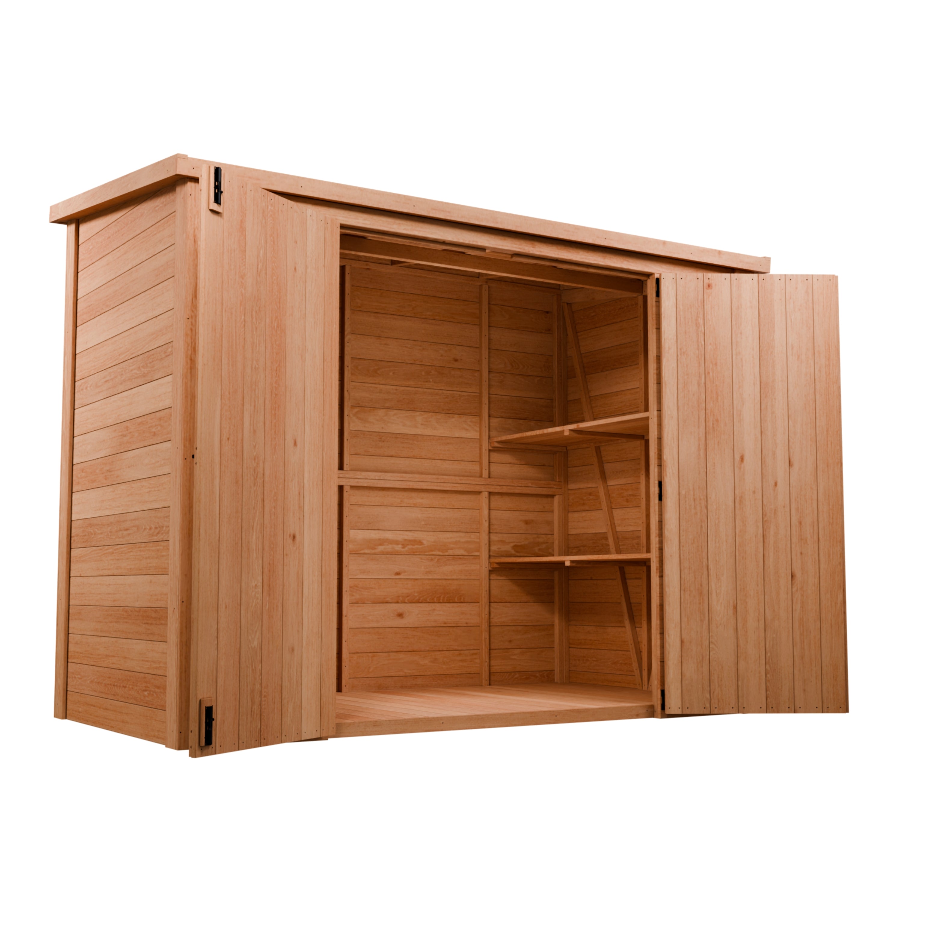 CedarCraft | Heavy Duty | 7.5 ft. x 4 ft. | Solid Cedar Wood | Lean To Storage Shed | with Double Doors and Modern Pent Roof | Protective Finish | 30 sq. ft.