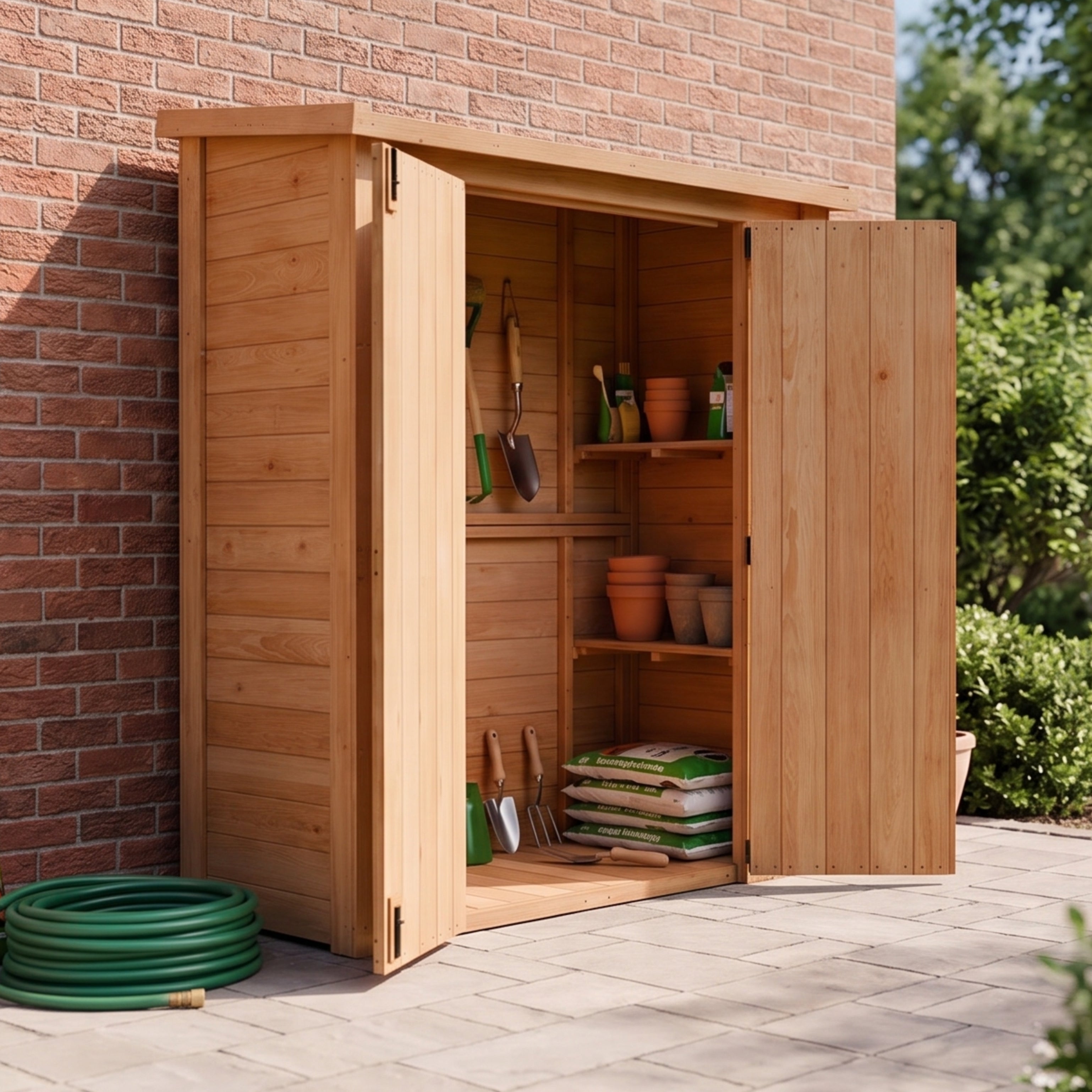 CedarCraft | Heavy Duty | 5 ft. x 2.5 ft. | Solid Cedar Wood | Lean To Storage Shed | with Double Doors and Modern Pent Roof | Protective finish | 12.5 sq. Ft.